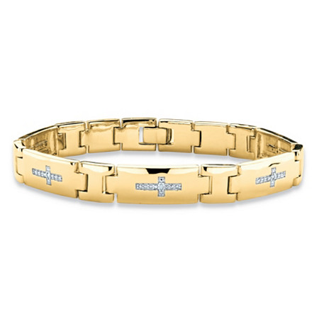 Men's Diamond Accent Cross Pantera-Link Bracelet Gold-Plated 8" at PalmBeach Jewelry