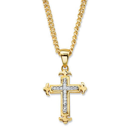 Diamond Accent Cross Pendant Necklace with Decorative Curving Ends Gold-Plated 22" at PalmBeach Jewelry