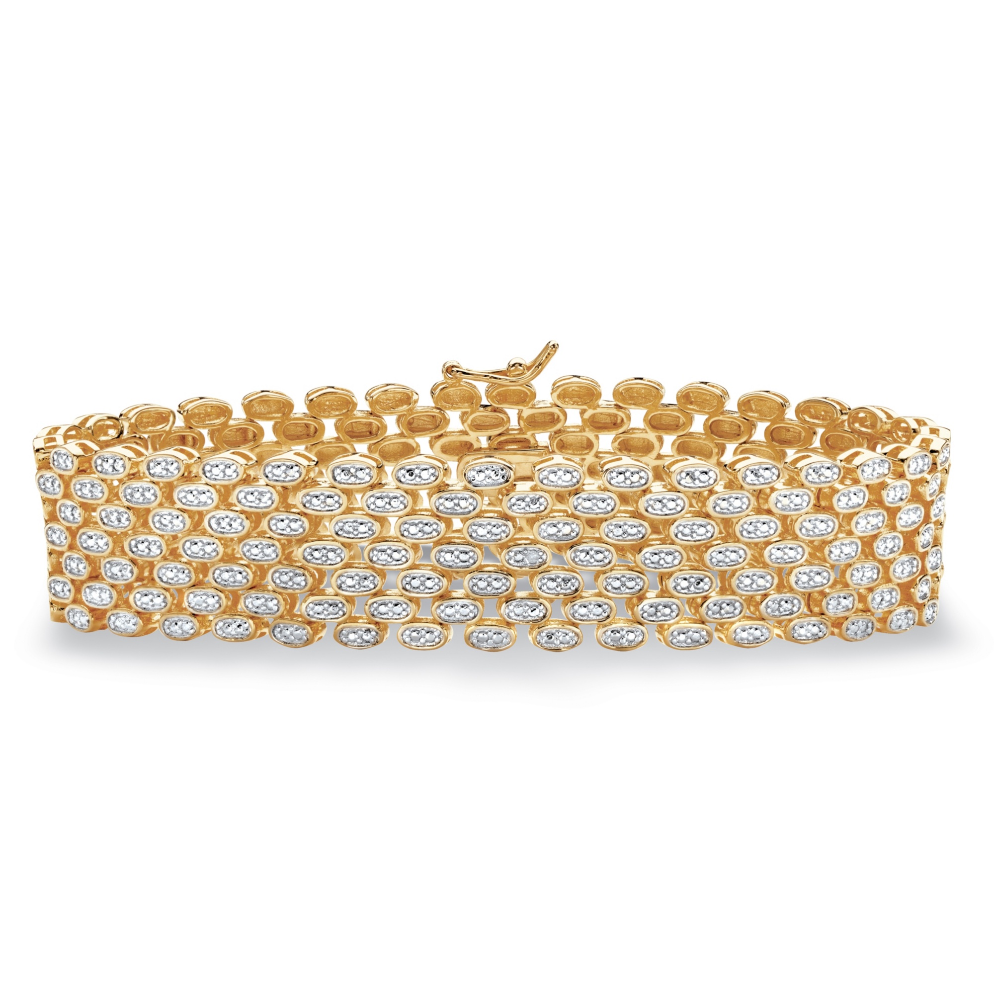 Diamond Accent Panther-Link Two-Tone Bracelet Gold-Plated 7.25