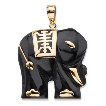 Genuine Black Jade Elephant Pendant in Solid 10k Yellow Gold at PalmBeach Jewelry