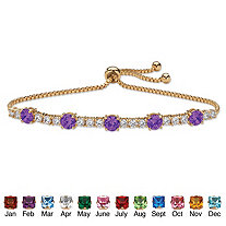 Round Simulated Birthstone and Cubic Zirconia Adjustable Bolo Drawstring Bracelet 1.60 TCW Gold-Plated 10"