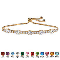 Round Simulated Birthstone and Cubic Zirconia Adjustable Bolo Drawstring Bracelet 1.60 TCW Gold-Plated 10"