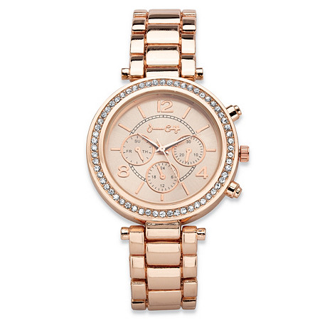 Round Crystal Multi-Dial Fashion Watch in Rose Gold Tone With Rose Tone Face 7.5" at PalmBeach Jewelry