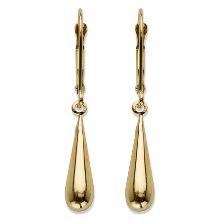 Polished Puffy Teardrop Drop Earrings in Hollow 14k Yellow Gold 1.25" at PalmBeach Jewelry