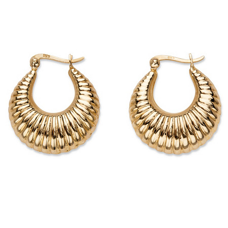 Shrimp-Style Puffy Hoop Earrings in 18k Gold over Sterling Silver 1" at PalmBeach Jewelry