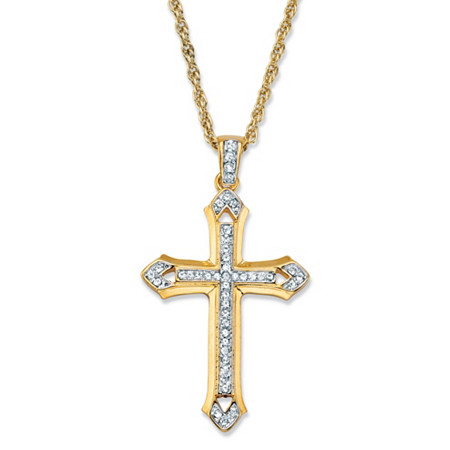 Men's Round Crystal Cross Pendant (32mm) Necklace with Rope Chain in Gold Tone 24" at PalmBeach Jewelry