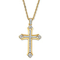 Men's Round Crystal Cross Pendant Necklace with Rope Chain in Gold Tone 24