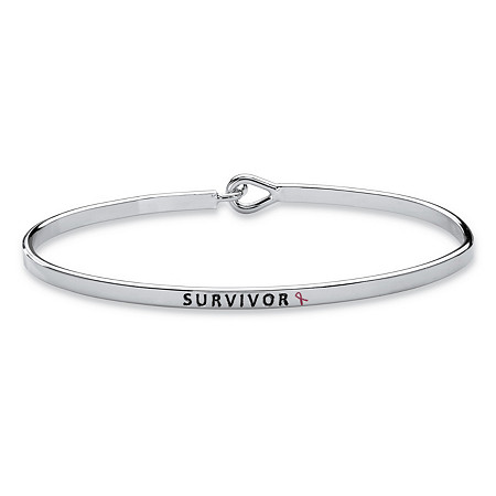 Breast Cancer "Survivor" Inscribed Bangle Bracelet in Silvertone 7" at Direct Charge presents PalmBeach