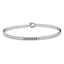 Breast Cancer "Survivor" Inscribed Bangle Bracelet in Silvertone 7"