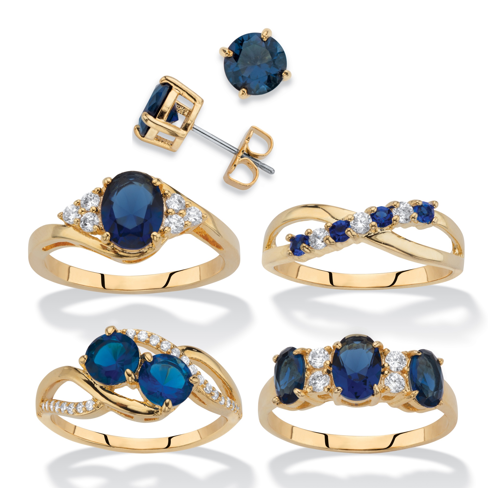 Oval Cut Simulated Blue Sapphire With Cubic Zirconia Halo Stud Earrings In 14K Gold Over Sterling Silver 