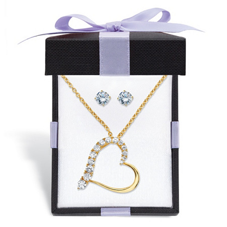 Cubic Zirconia Stud Earrings and Heart-Shaped Pendant Necklace Set 1.88 TCW in 14k Gold over Sterling Silver With FREE Gift Box 18"-20" at PalmBeach Jewelry