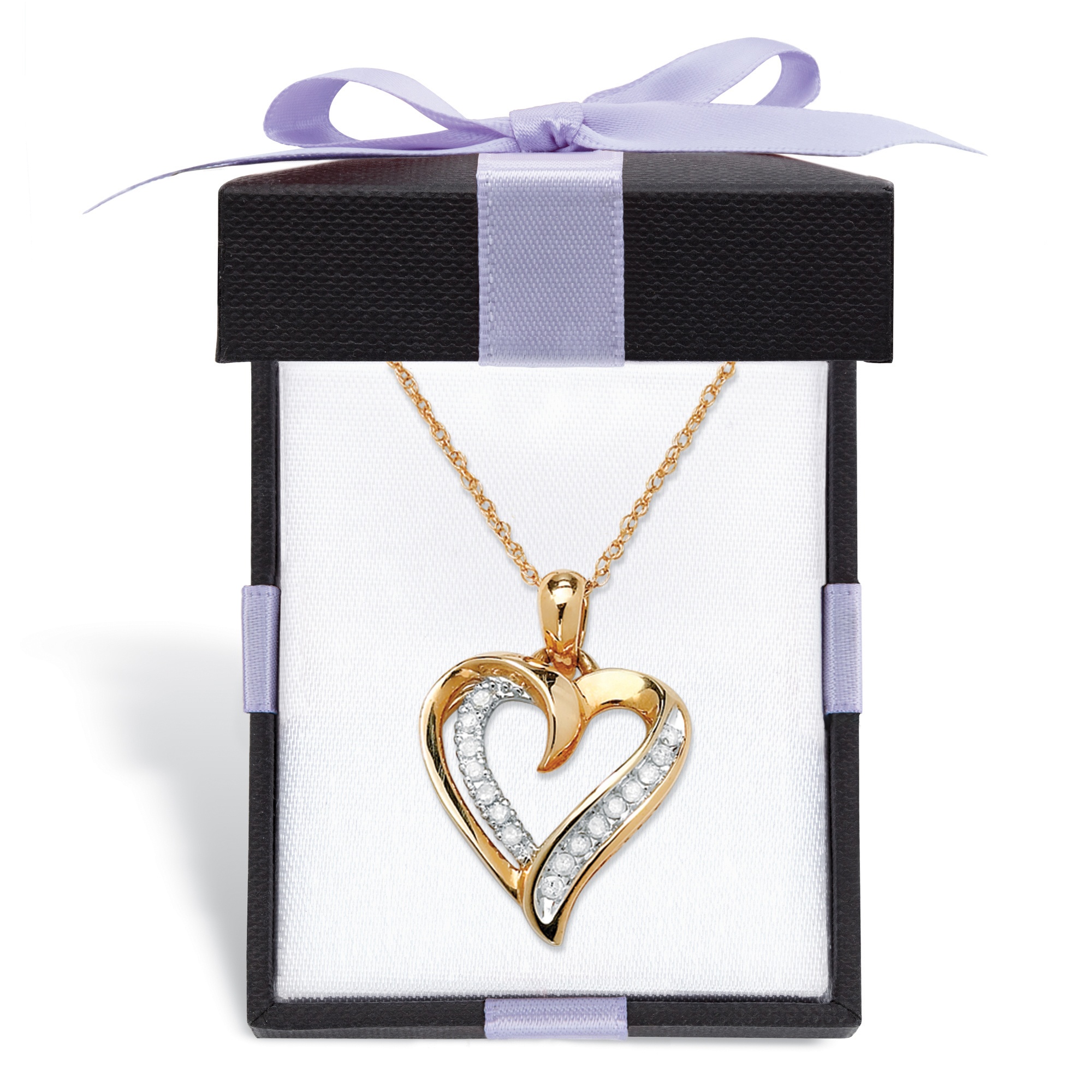 1/10 TCW Round Diamond Heart Pendant Necklace in 10k Gold 18" at