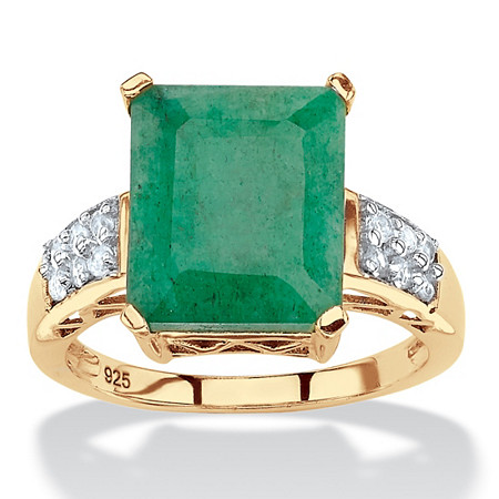 5.25 TCW Emerald-Cut Genuine Emerald and White Topaz Ring 18k Gold over Sterling Silver at PalmBeach Jewelry