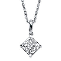 Round Diamond Squared Cluster Pendant Necklace 1/10 TCW in Platinum over Sterling Silver 18