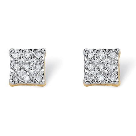 Round Diamond Squared Stud Earrings 1/6 TCW in 18k Gold Plated Sterling Silver (7mm) at PalmBeach Jewelry