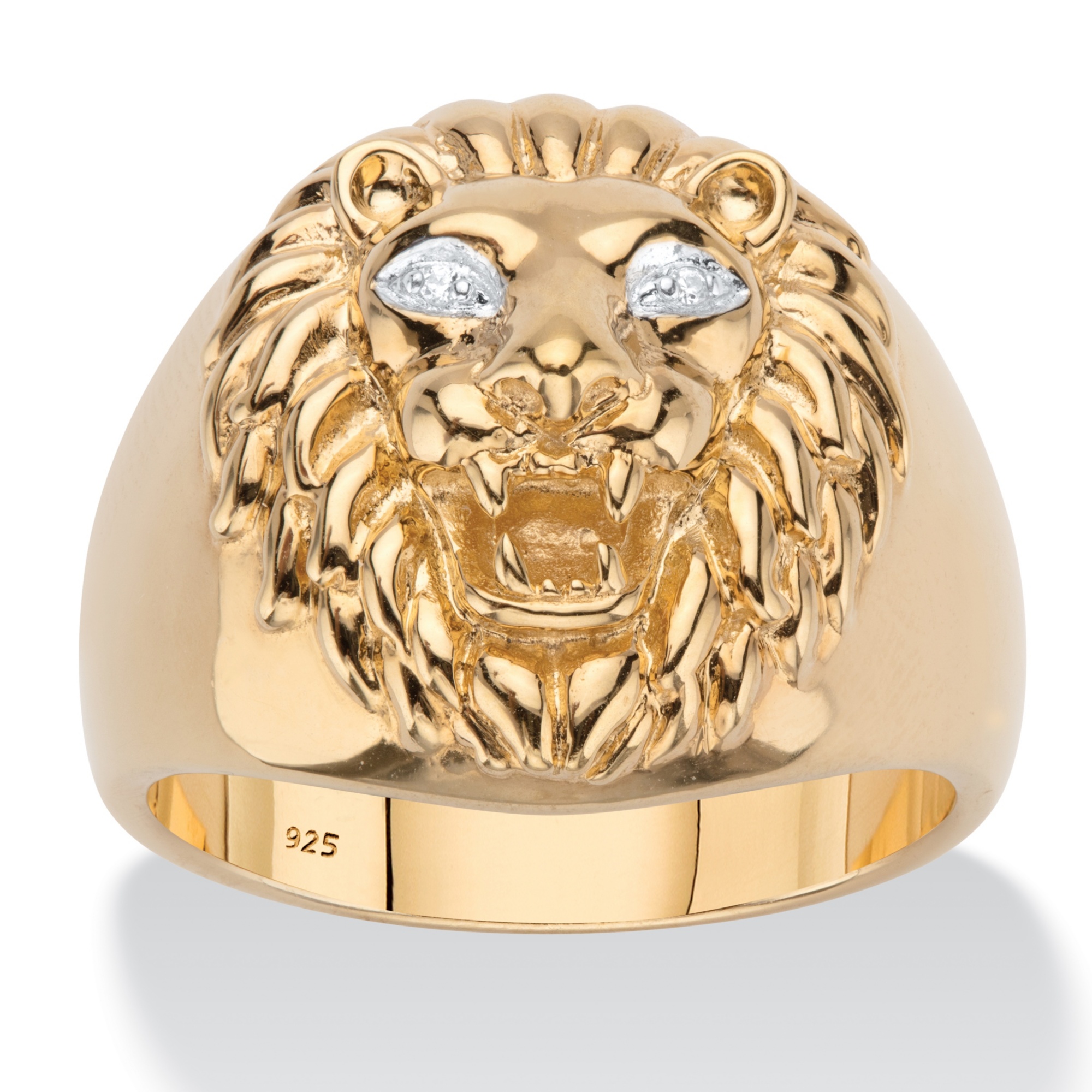 Men S Diamond Accent Lion Head Ring In 18k Gold Over Sterling Silver At