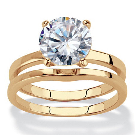 Round Cubic Zirconia 2-Piece Solitaire Bridal Ring Set 3 TCW Gold-Plated at PalmBeach Jewelry