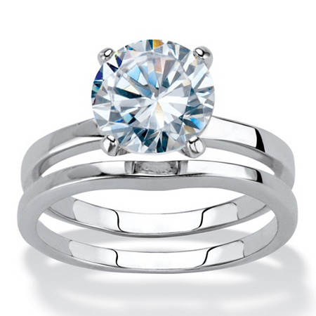 Round Cubic Zirconia 2-Piece Solitaire Bridal Ring Set 3 TCW Platinum-Plated at PalmBeach Jewelry