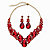 Teardrop Simulated Red Ruby 2-Piece Earring and Bib Necklace Set in Gold Tone 14"-17"-11 at Direct Charge presents PalmBeach