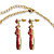 Teardrop Simulated Red Ruby 2-Piece Earring and Bib Necklace Set in Gold Tone 14"-17"-12 at Direct Charge presents PalmBeach