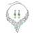 Pear-Cut Aurora Borealis Crystal and Simulated Pearl 2-Piece Earrings and Bib Necklace Set in Silvertone 18"-20.5"-11 at PalmBeach Jewelry