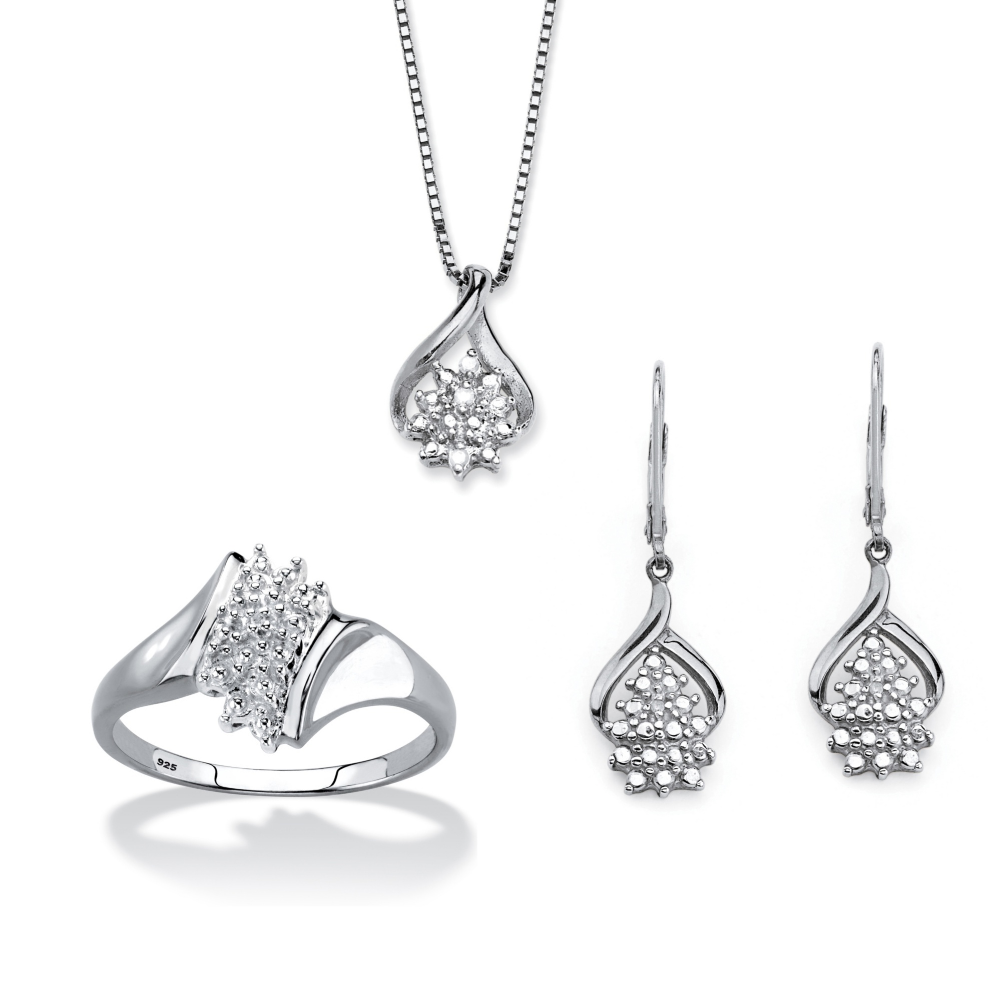 Diamond Accent 3-Piece Cluster Earring, Necklace and Ring Set in ...