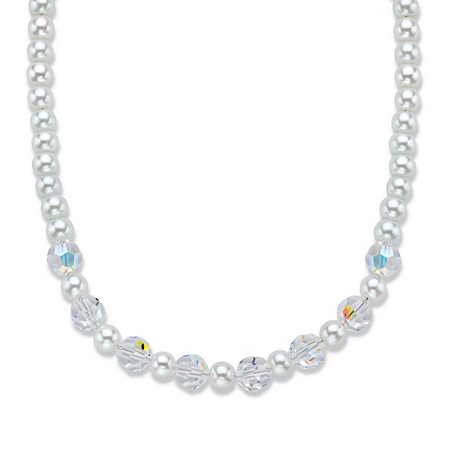 Aurora Borealis Crystal and Simulated Pearl Silvertone Beaded Necklace 17"-19" (6mm) at PalmBeach Jewelry