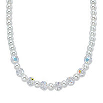 Aurora Borealis Crystal and Simulated Pearl Silvertone Beaded Necklace 17"-19" (6mm)