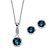 Round Bezel-Set Blue Crystal Hammered 2-Piece Stud Earring and Pendant Necklace Set in Silvertone 18"-20"-11 at PalmBeach Jewelry