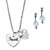 Aurora Borealis Crystal Silvertone Heart and "Faith" Charm Earring and Necklace Set Made With Swarovski Elements 18"-20"-11 at PalmBeach Jewelry