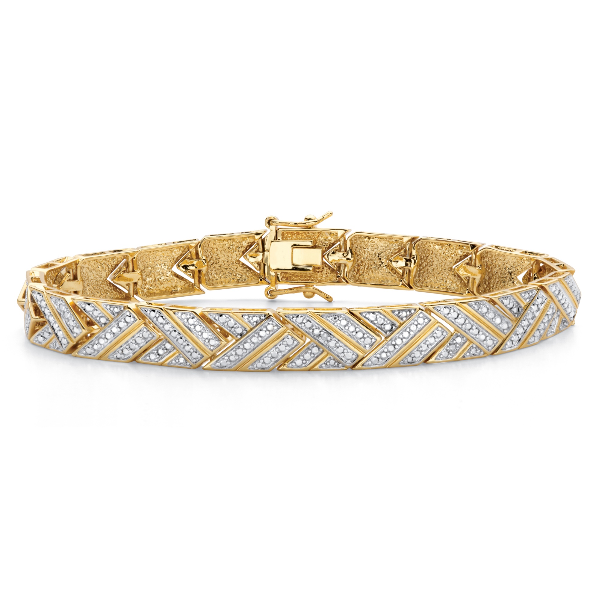 Diamond Accent 18k GoldPlated TwoTone Basket Weave Bracelet 7.5" at