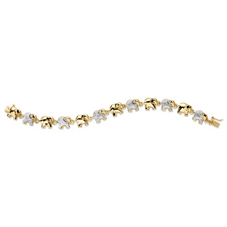 Diamond Accent 18k Gold-Plated Two-Tone Elephant-Link Bracelet 7.5" at PalmBeach Jewelry