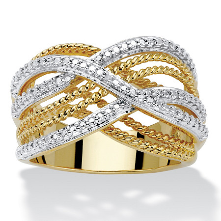 Diamond Accent Two-Tone 18k Gold-Plated Braided Crossover Ring 7/8" at PalmBeach Jewelry