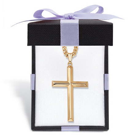 Cross Pendant 14k Gold-Filled with Gold Ion-Plated Stainless Steel Chain With FREE Red and Black Bow-Tied Gift Box 24" at PalmBeach Jewelry