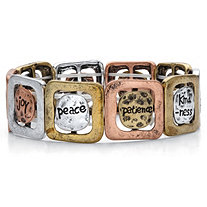 SETA JEWELRY Tri-Tone Inspirational Message Hammered Charm Stretch Bracelet in Gold Tone, Silvertone and Rose Tone 7