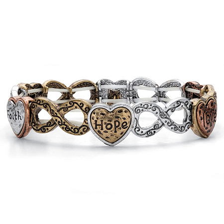 Hammered Tri-Tone Infinity Heart Inspirational Message Stretch Bracelet in Tri-Tone, Silvertone and Gold Tone 7" at Direct Charge presents PalmBeach
