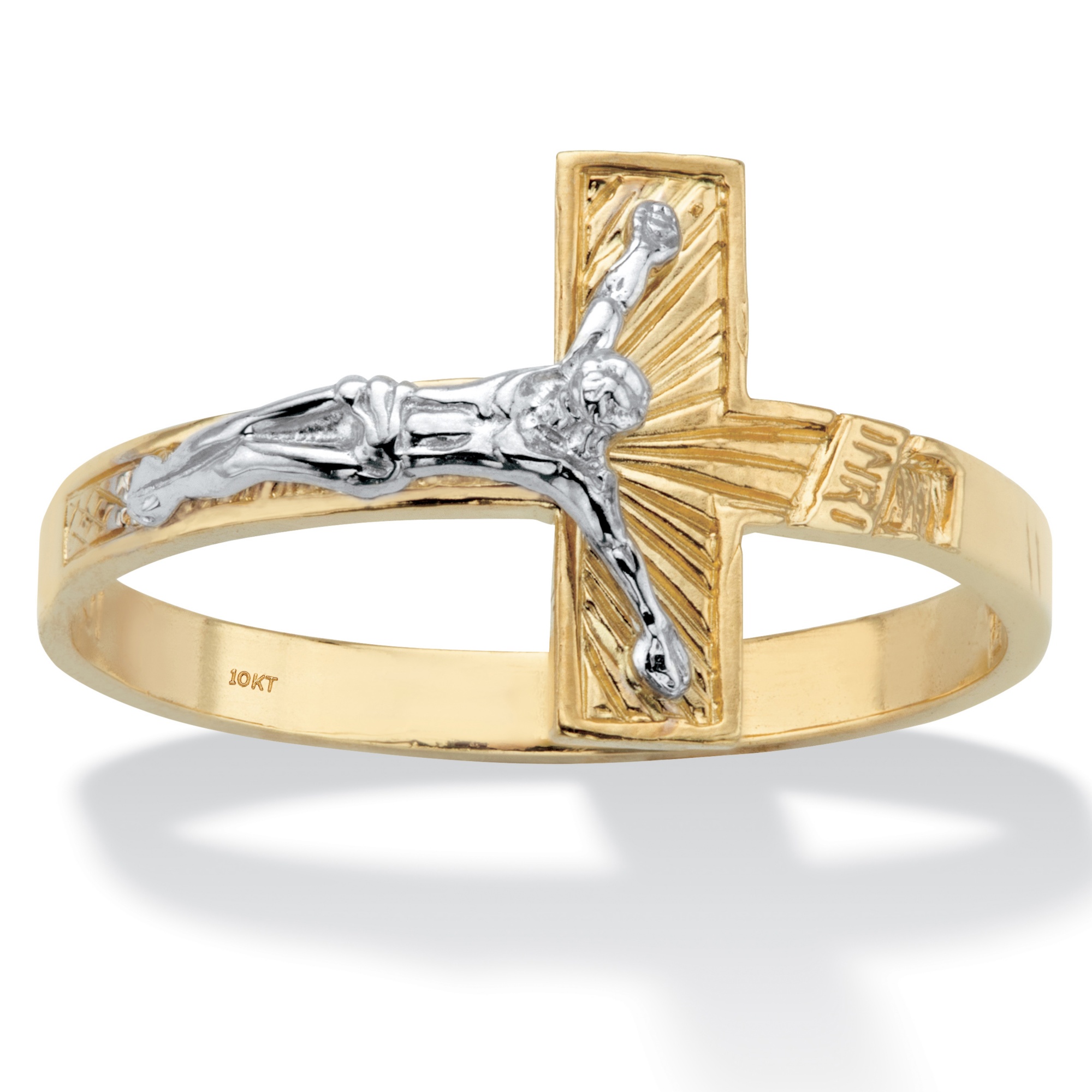 Two-Tone Textured Solid 10k Yellow and White Gold Horizontal Crucifix ...