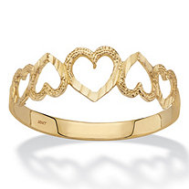 Textured Cutout Heart-Link Ring in Solid 10k Yellow Gold