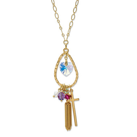 Aurora Borealis and Multi-Color Made With Swarovski Elements Crystal Gold Tone Beaded Tassel Necklace MADE WITH 28" at PalmBeach Jewelry