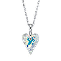 Aurora Borealis Faceted Crystal Heart Pendant Necklace in Silvertone MADE WITH SWAROVSKI ELEMENTS 18