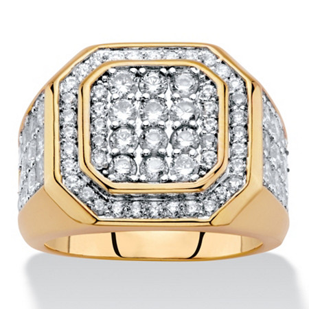 Men's Round Cubic Zirconia Octagon Grid Ring 2.45 TCW Gold-Plated at ...