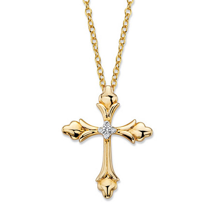 Diamond Accent Fleur-de-Lis Gold-Plated Cross Pendant Necklace 18"-20" at PalmBeach Jewelry