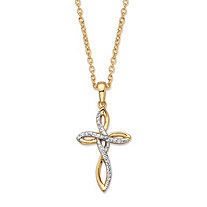 Diamond Accent Looped Cross Pendant Necklace Gold-Plated 18