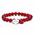 Red Beaded Crystal Love Inscribed Heart Charm Stretch Bracelet in Silvertone 8"-11 at PalmBeach Jewelry