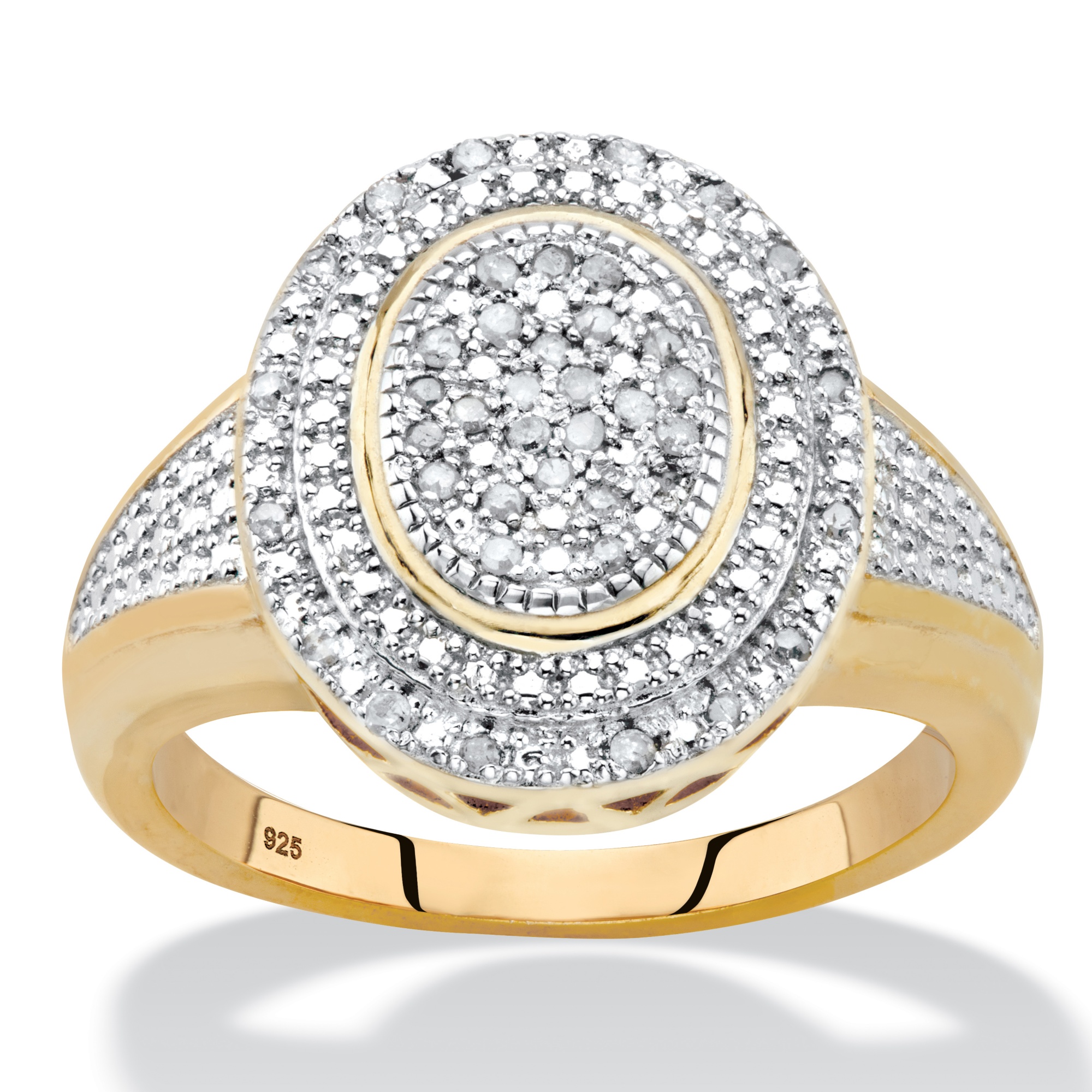 Diamond Two-Tone Double Halo Oval Cluster Cocktail Ring 1/5 TCW in 18k ...