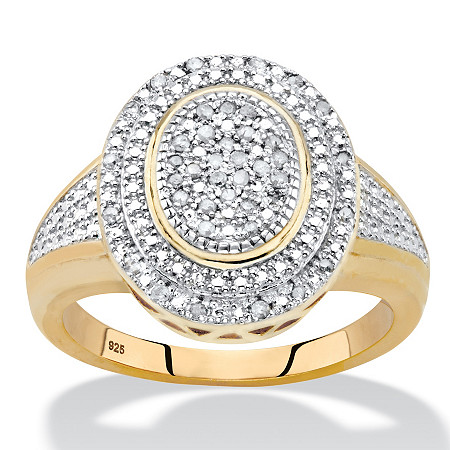 Diamond Two-Tone Double Halo Oval Cluster Cocktail Ring 1/5 TCW in 18k Gold over Sterling Silver at Direct Charge presents PalmBeach