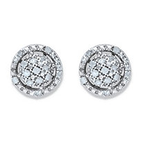 Round Diamond Floating Halo Cluster Button Earrings 1/8 TCW in Platinum over Sterling Silver