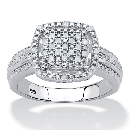 Diamond Squared Cluster Floating Halo Engagement Ring 1/8 TCW in Platinum over Sterling Silver at PalmBeach Jewelry