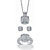 Round Diamond 3-Piece Squared Cluster Halo Set 3/8 TCW in Platinum over Sterling Silver 18"-20"-11 at PalmBeach Jewelry