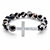 Crystal Horizontal Cross Black and White Beaded Stretch Bracelet in Silvertone 7.5"-11 at PalmBeach Jewelry
